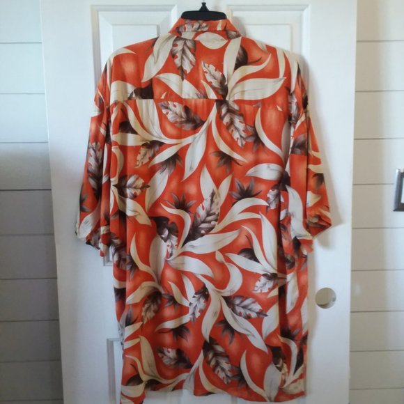 Orange tropical Hawaiian palm leaves men shirt XL - Picture 3 of 6